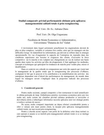 Studiul comparativ privind performantele obtinute prin ... - ecr-uvt