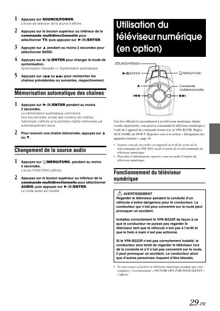 2 Appuyez sur le bouton supÃ©rieur ou infÃ©rieur de la - Alpine Europe