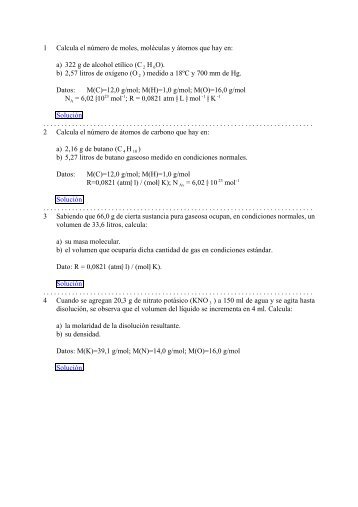 1 Calcula el nÃºmero de moles, molÃ©culas y Ã¡tomos ... - IES Rey Pastor
