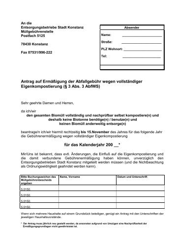 Antrag auf ErmÃ¤Ãigung der AbfallgebÃ¼hr wegen vollstÃ¤ndiger ...