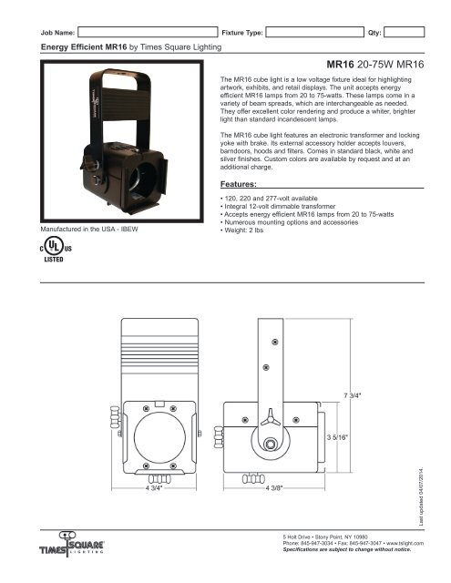 Mr16 Spec Sheet Times Square Lighting
