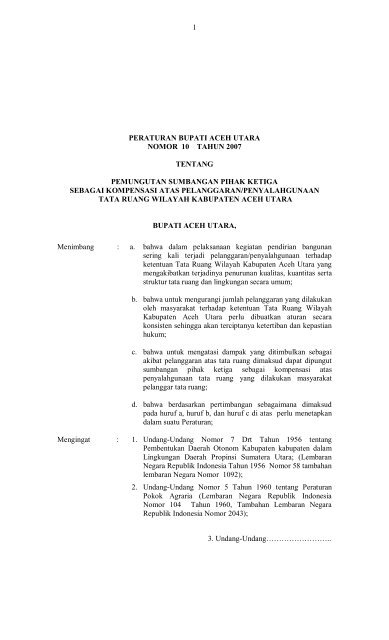 1 peraturan bupati aceh utara nomor 10 tahun 2007 tentang ...