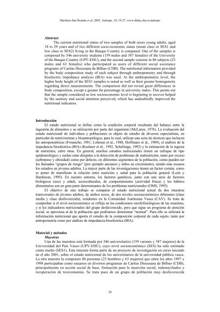 Estudio comparativo del estado nutricional de dos muestras - Antropo