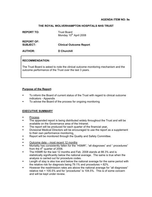 Clinical Outcome Report - The Royal Wolverhampton Hospitals NHS ...