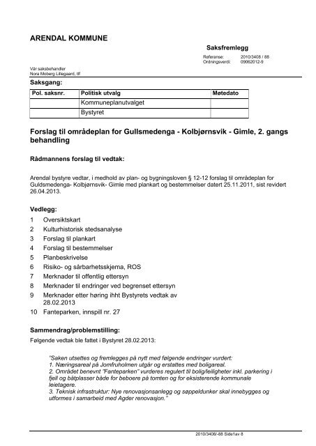 Saksfremlegg/protokoll PS 13/66 - Arendal kommune