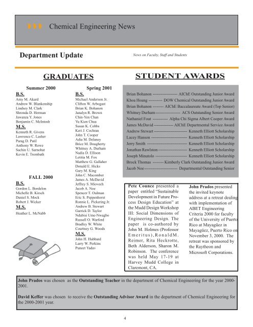 CHEMICAL ENGINEERING NEWS - College of Engineering - The ...