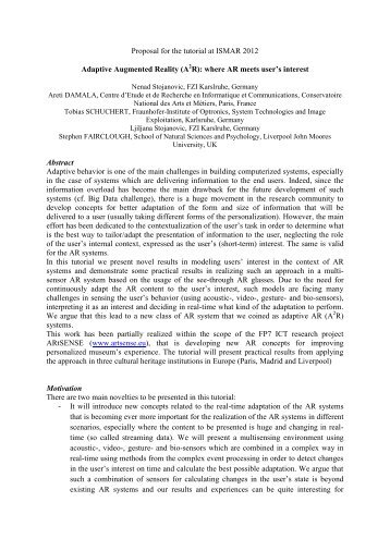 Proposal for the tutorial at ISMAR 2012 Adaptive Augmented Reality ...