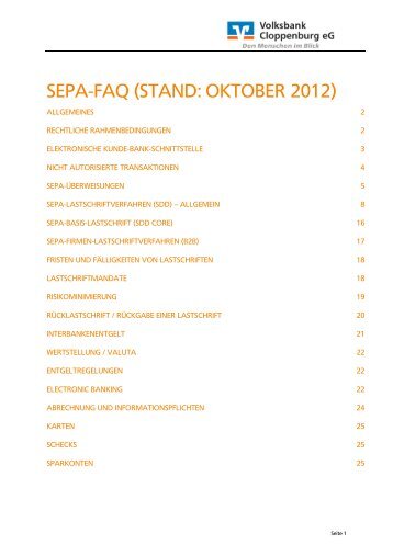 SEPA - FAQ - Volksbank Cloppenburg eG