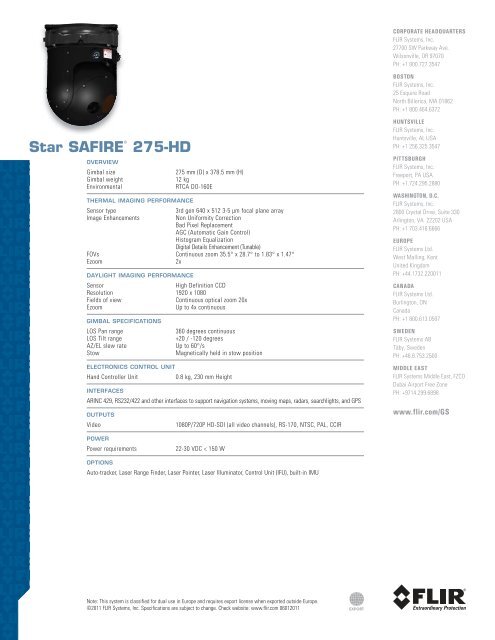 Star SAFIRE 275-HD - LTR 06012011.indd - FLIR.com - FLIR Systems