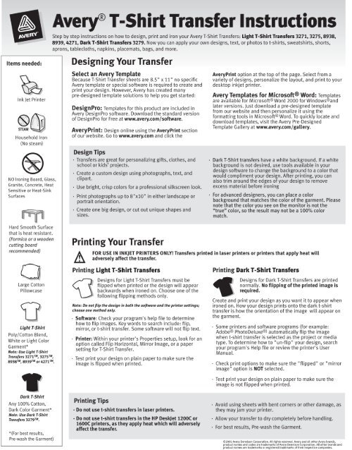 Shirt Transfer Instructions - Avery