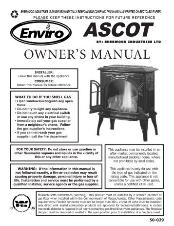 Ascot Owner's Manual - Pine Tree Stove Shoppe