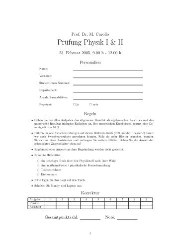 Prüfung Physik I & II