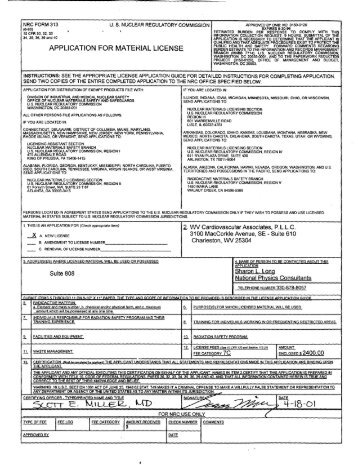 WVCA - License Application Dated 04/18/2001