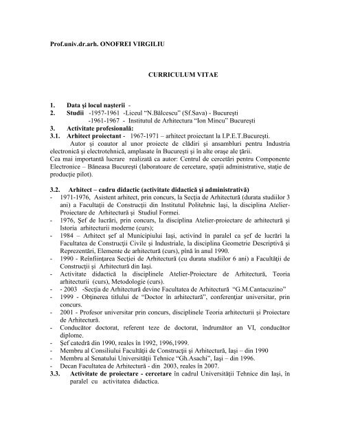 Prof.univ.dr.arh. ONOFREI VIRGILIU CURRICULUM ... - uefiscdi