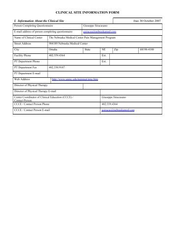 CLINICAL SITE INFORMATION FORM