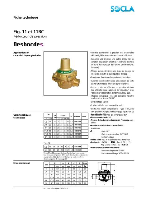 Fiche technique Fig. 11 et 11RC - SOCLA