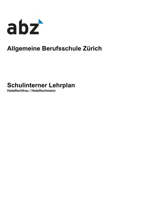 Schulinterner Stoffplan Berufskunde Hotelfachfrau/-mann