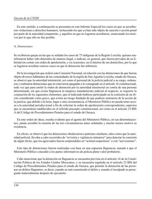 Gaceta NÂ° 150 - ComisiÃ³n Nacional de los Derechos Humanos