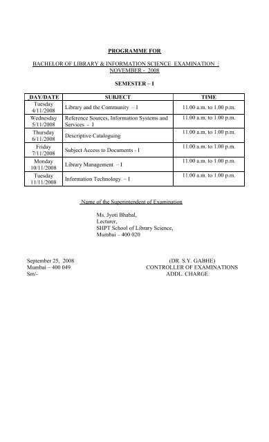 PROGRAMME FOR M.Sc. - II - Shreemati Nathibai Damodar ...