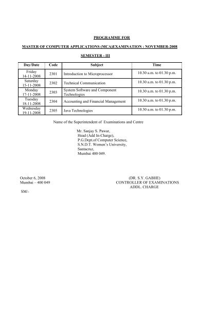 PROGRAMME FOR M.Sc. - II - Shreemati Nathibai Damodar ...