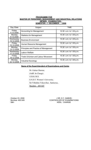 PROGRAMME FOR M.Sc. - II - Shreemati Nathibai Damodar ...