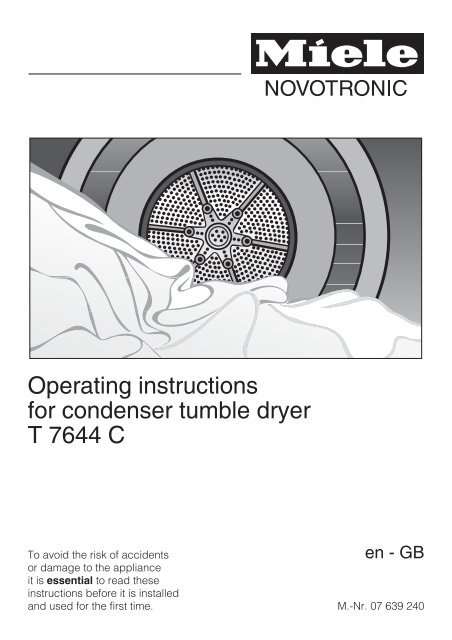 Operating instructions for condenser tumble dryer T 7644 C