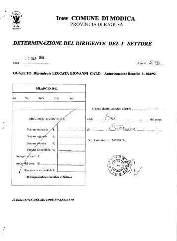 determinazione del dirigente del i settore - Comune di Modica