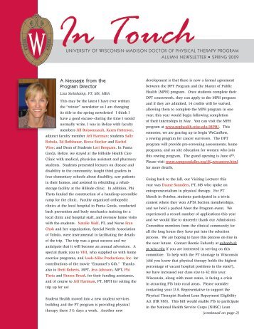 In Touch Newsletter (Spring '09) - University of Wisconsin ...
