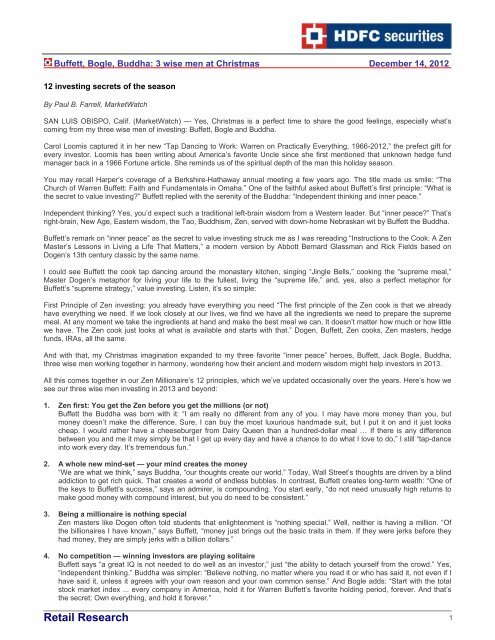 Buffett Bogle Buddha 3 Wise Men At Christmas Hdfc Securities