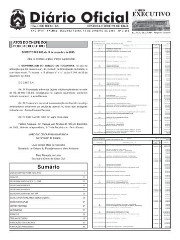 SumÃ¡rio - DiÃ¡rio Oficial - Governo do Estado do Tocantins