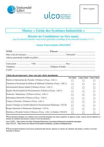 Dossier candidature Master 1 - UniversitÃ© du Littoral-CÃ´te-d'Opale