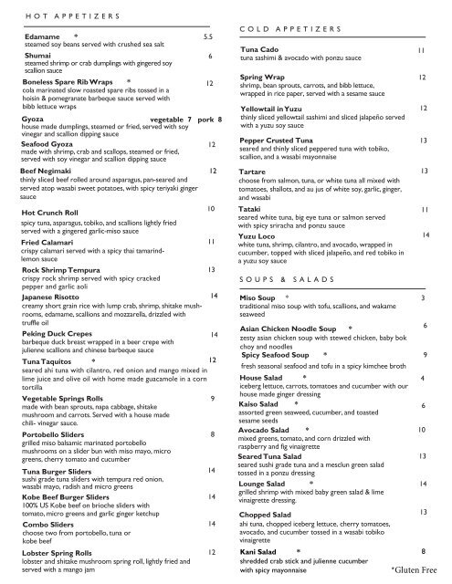 Dining Menu - Sushi Lounge