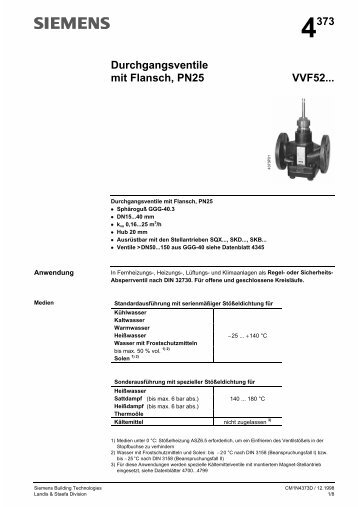 4373 Durchgangsventile mit Flansch, PN25 VVF52... - Siemens ...