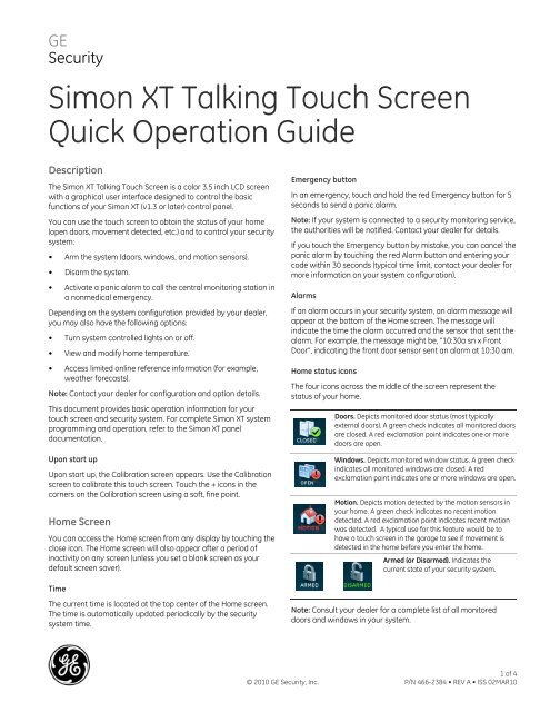 Simon XT Touch Screen - Guardian Protection Services