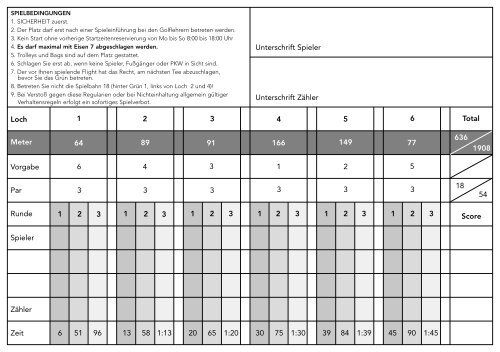 Meter Loch Vorgabe Par Runde Unterschrift Zähler 1 2 3 4 5 6 Total ...