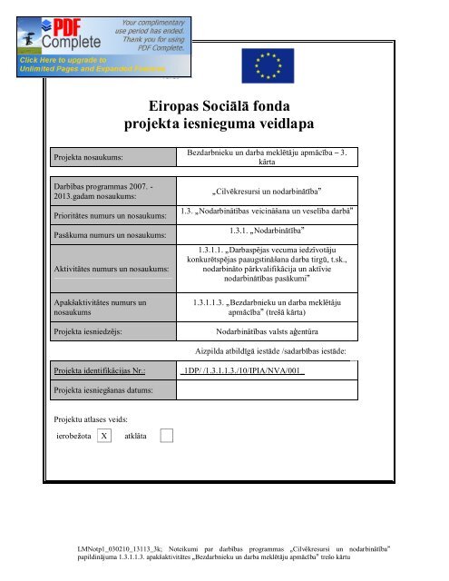 Eiropas SociÄlÄ fonda projekta iesnieguma veidlapa