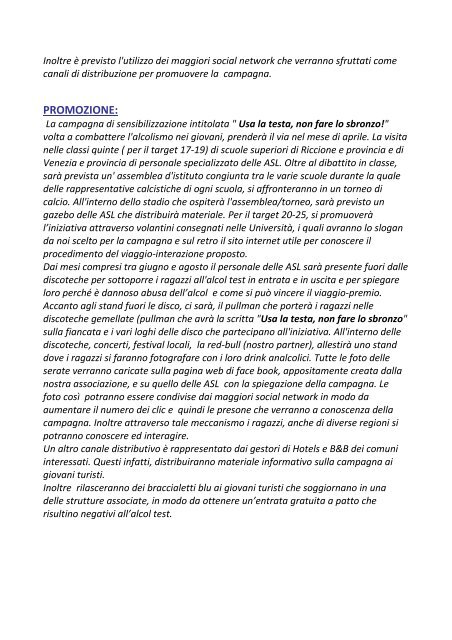 Sintesi del progetto - Marketing sociale e Comunicazione per la salute