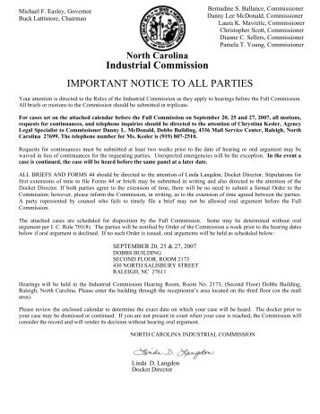 IMPORTANT NOTICE TO ALL PARTIES Industrial Commission