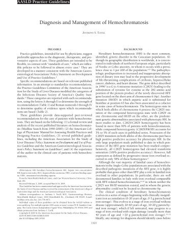 Diagnosis and Management of Hemochromatosis - AASLD