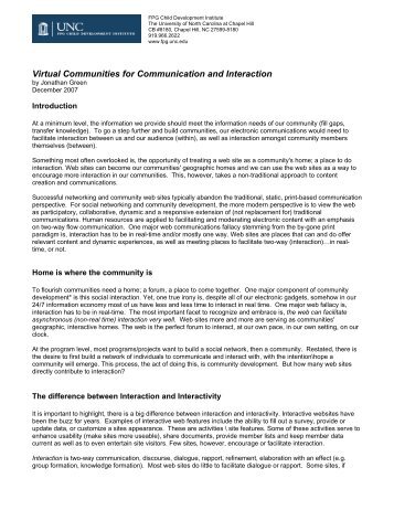 Virtual Communities for Communication and Interaction
