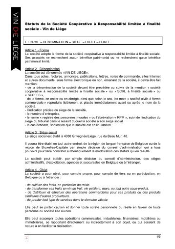 Statuts de la Société Coopérative à Responsabilité ... - Vin de Liège
