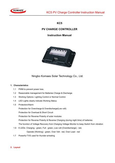 KC5 PV Charge Controller Instruction Manual