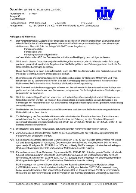 ABE + Teilegutachten Z 756 - AUTEC GmbH & Co. KG