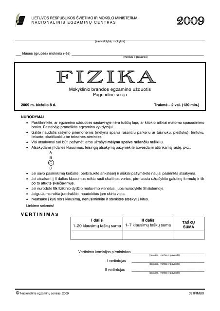 Mokyklinio brandos egzamino uÅ¾duotis PagrindinÄ sesija ...