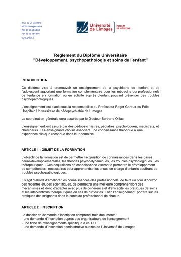 Règlement du Diplôme Universitaire - Faculté de Médecine de ...