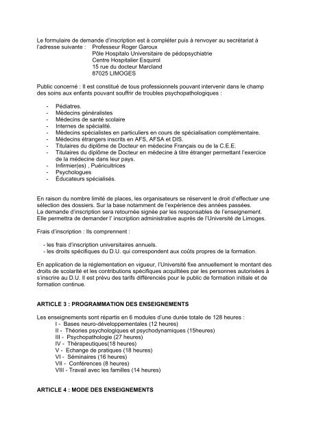 Règlement du Diplôme Universitaire - Faculté de Médecine de ...