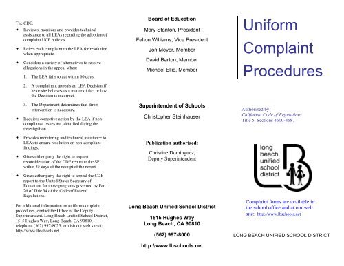 Uniform Complaint Procedures - Long Beach Unified School District