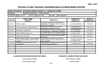 prijava plana trajnog usavrÅ¡avanja za medicinske sestre