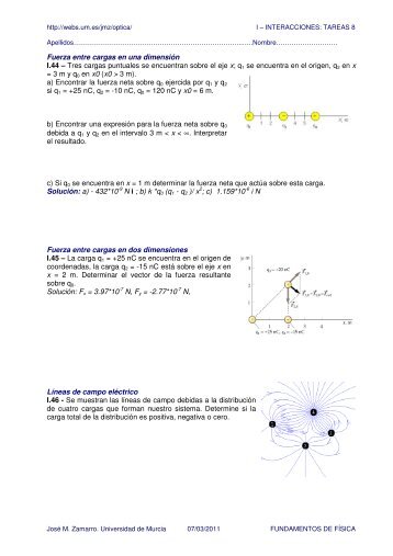 Tres cargas puntuales se encuentran sobre el eje x - Universidad de ...