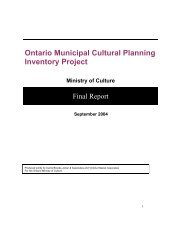 Ontario Municipal Cultural Planning Inventory Project, Final Report